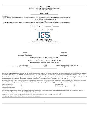 Vorschaubild IES Holdings Quartalsbericht 2022-q3
