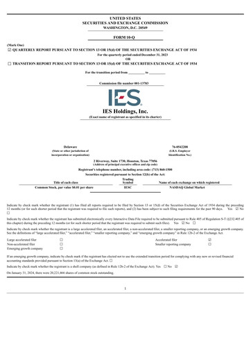 Thumbnail IES Holdings Quarterly Report 2024-q1