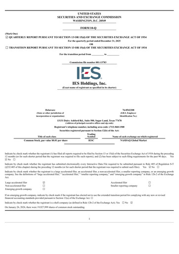 Thumbnail IES Holdings Quarterly Report 2026-q1