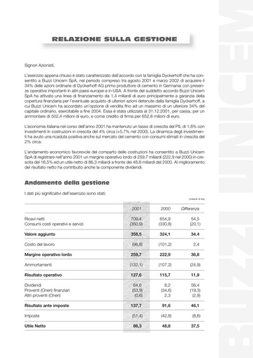 Thumbnail Buzzi Unicem
 Financial Statement 2001