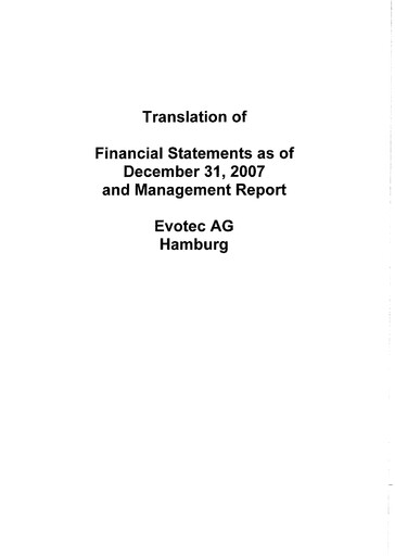Thumbnail Evotec Financial Statement 2007