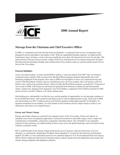 Miniature ICF International Rapport annuel 2008