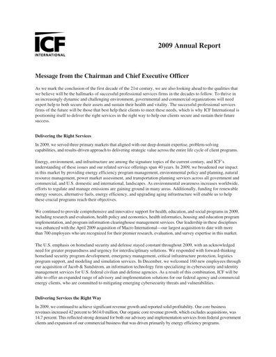Miniature ICF International Rapport annuel 2009