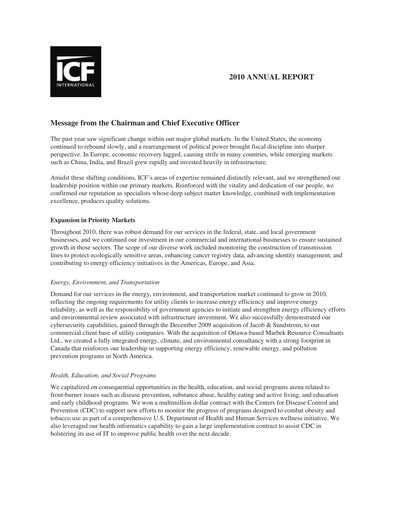 Miniature ICF International Rapport annuel 2010