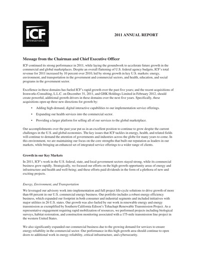 Miniature ICF International Rapport annuel 2011