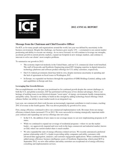 Miniature ICF International Rapport annuel 2012