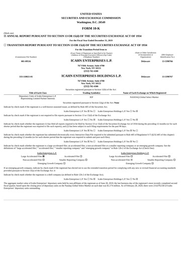 Thumbnail Icahn Enterprises
 Annual Report 2019
