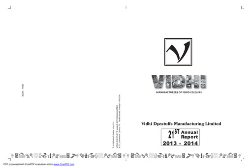 Thumbnail Vidhi Specialty Food
 Annual Report 2013-2014
