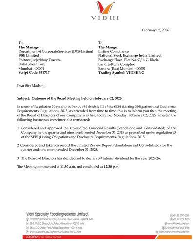 Thumbnail Vidhi Specialty Food
 Quarterly Report 2025-q3