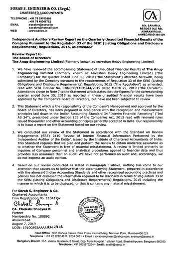 Thumbnail Anup Engineering
 Quarterly Report 2019-q1