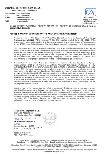 Thumbnail Anup Engineering
 Quarterly Report 2022-q1