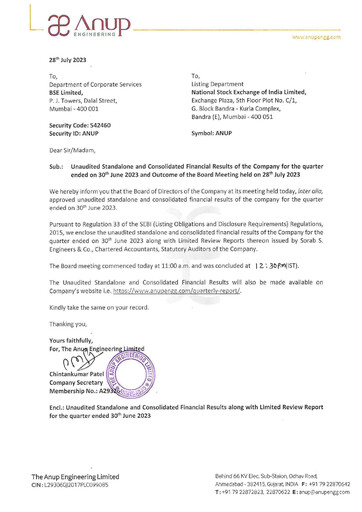 Thumbnail Anup Engineering
 Quarterly Report 2023-q1