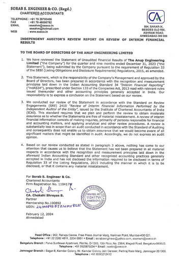 Thumbnail Anup Engineering
 Quarterly Report 2023-q3