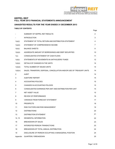 Thumbnail Keppel REIT
 Financial Report 2013