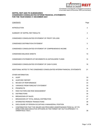 Thumbnail Keppel REIT
 Financial Report 2021