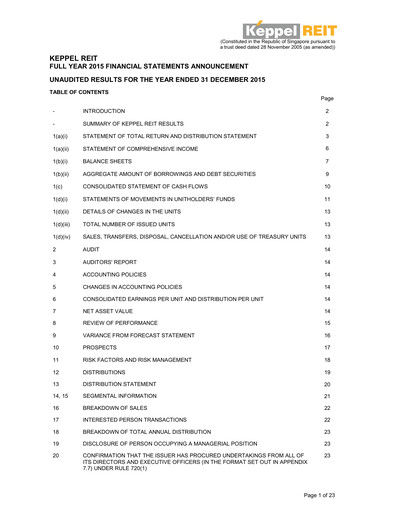 Thumbnail Keppel REIT
 Financial Statement 2015