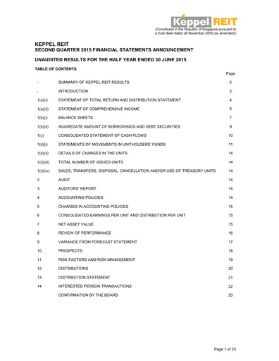 Thumbnail Keppel REIT
 Half-year Report 2015-h1
