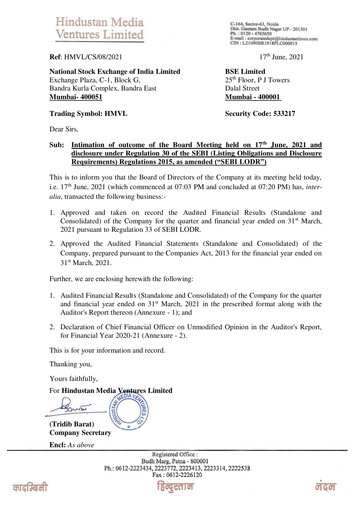 Thumbnail Hindustan Media Ventures Quarterly Report 2021-q4