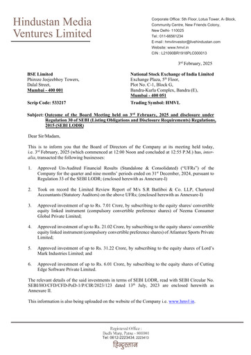 Thumbnail Hindustan Media Ventures Quarterly Report 2025-q3