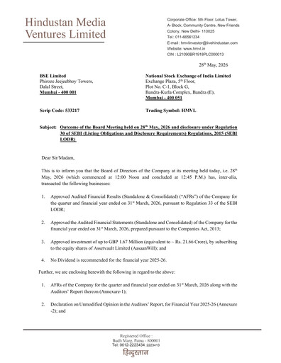 Thumbnail Hindustan Media Ventures Quarterly Report 2026-q4