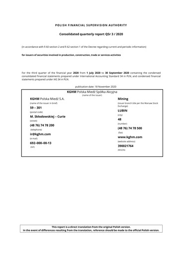 Thumbnail KGHM Polska Miedź
 Quarterly Report 2020-q3