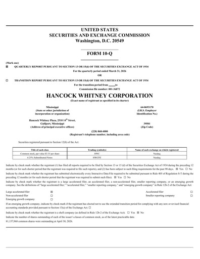Vorschaubild Hancock Whitney Quartalsbericht 2026-q1