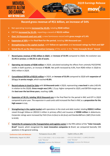 Thumbnail Movida Participações Quarterly Report 2019-q2