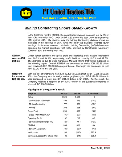 Thumbnail United Tractors
 Quarterly Report 2002-q1