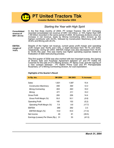 Thumbnail United Tractors
 Quarterly Report 2004-q1