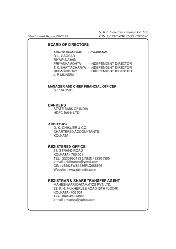 Thumbnail N.B.I. Industrial Finance Annual Report 2020-2021