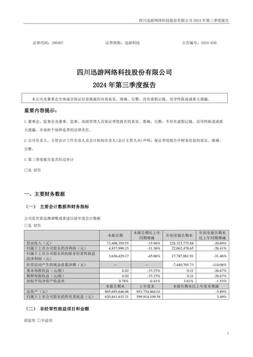 Miniature Sichuan Xunyou Network Technology Rapport trimestriel 2024-q3
