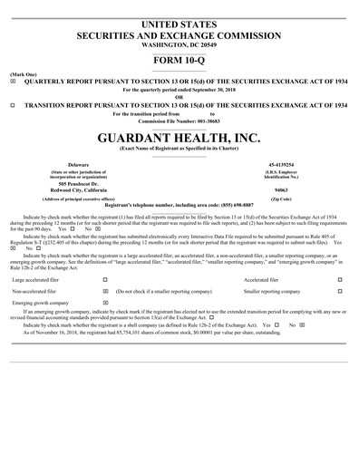 Miniature Guardant Health
 Rapport trimestriel 2018-q3