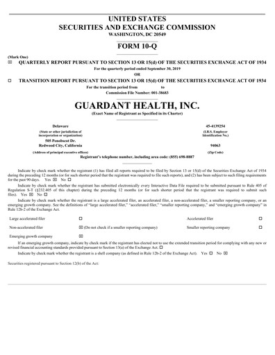 Miniature Guardant Health
 Rapport trimestriel 2019-q3
