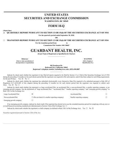 Miniature Guardant Health
 Rapport trimestriel 2020-q3