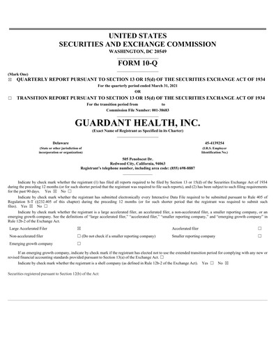 Miniature Guardant Health
 Rapport trimestriel 2021-q1
