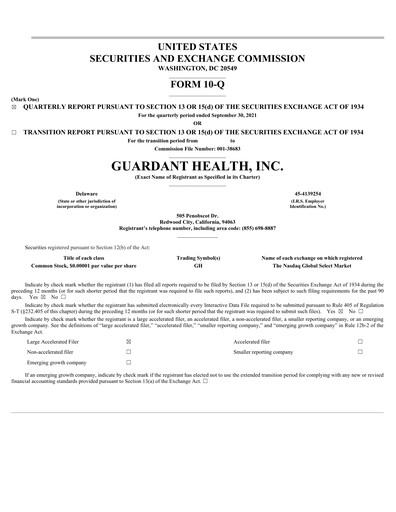 Miniature Guardant Health
 Rapport trimestriel 2021-q3