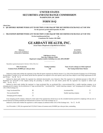 Miniature Guardant Health
 Rapport trimestriel 2024-q3