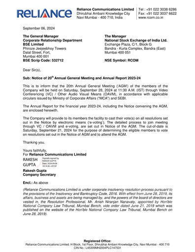 Vorschaubild Reliance Communications
 Jahresbericht 2023-2024