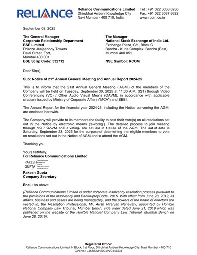 Vorschaubild Reliance Communications
 Jahresbericht 2024-2025