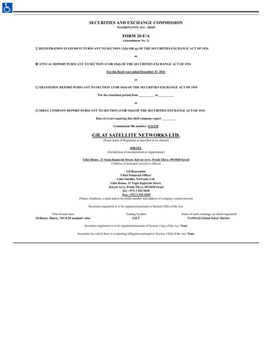 Thumbnail Gilat Satellite Networks Annual Report 2021