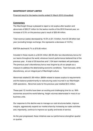 Thumbnail Mainfreight Financial Report fy2010