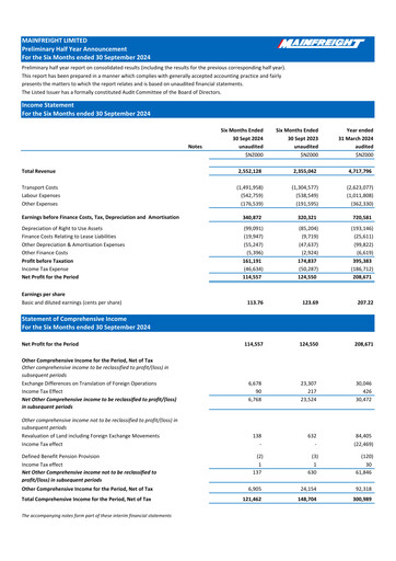 Thumbnail Mainfreight Financial Statement 2024-h1