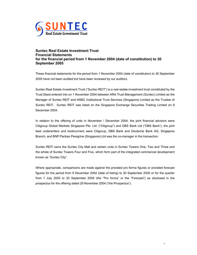 Thumbnail Suntec REIT
 Financial Statement fy2005