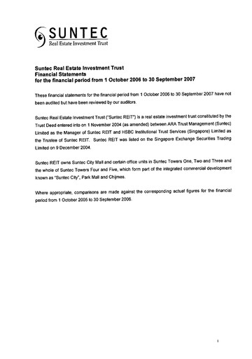 Thumbnail Suntec REIT
 Financial Statement fy2007