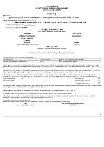 Thumbnail Gentex Quarterly Report 2021-q3