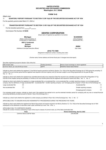 Thumbnail Gentex Quarterly Report 2022-q1