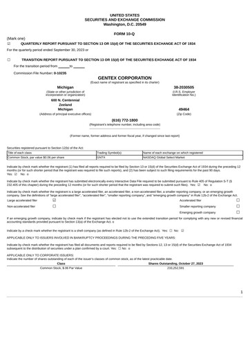 Thumbnail Gentex Quarterly Report 2023-q3