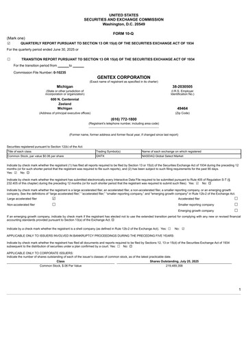 Thumbnail Gentex Quarterly Report 2025-q2