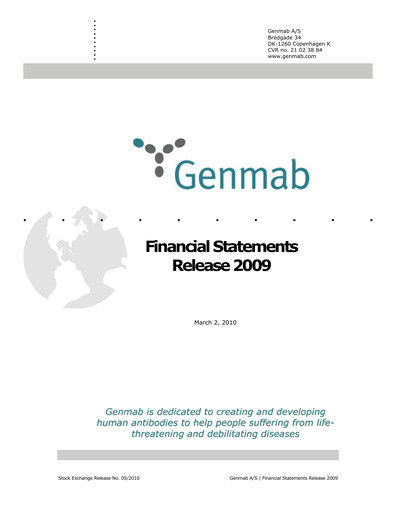 Thumbnail Genmab Financial Statement 2009