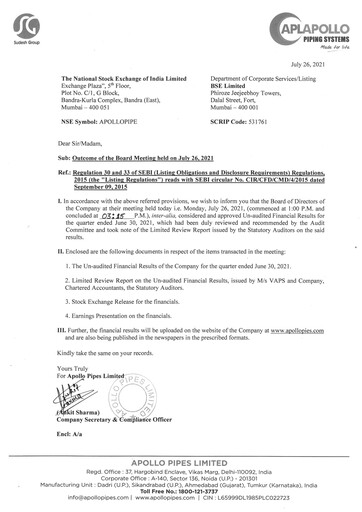 Thumbnail Apollo Pipes Quarterly Report 2021-q1